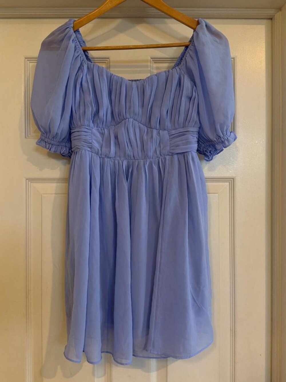 Light Blue Puff Sleeve Chiffon Mini Dress